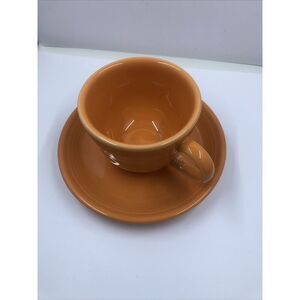FIESTA WARE Tangerine Orange FLAT TEACUP AND SAUCER